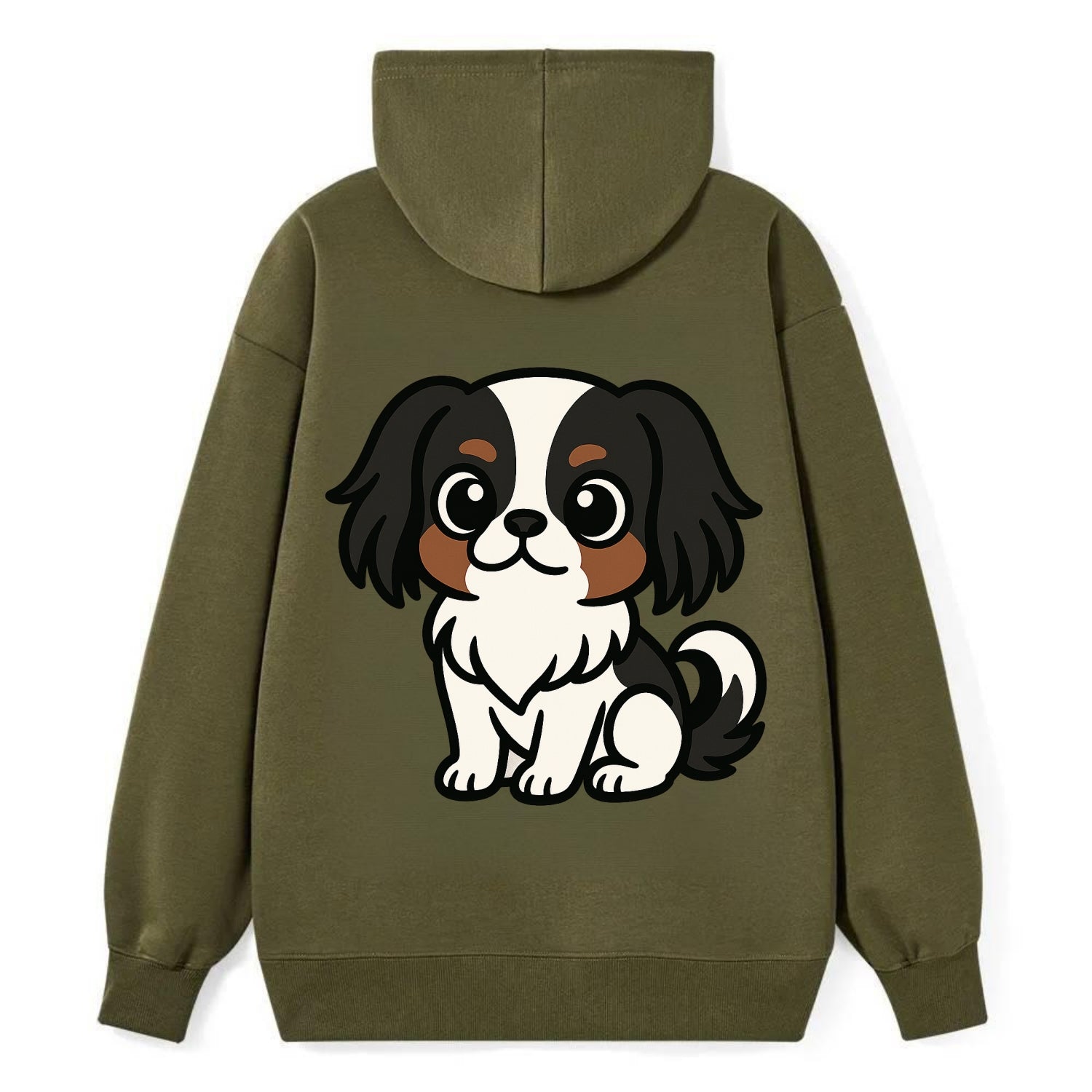 Japanese Chin - Black and white sitting pose - Classic Pullover Hoodie - ArmyGreen