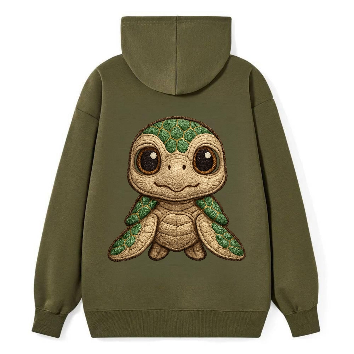 Baby Green Sea Turtle - emerald shell, large innocent brown eyes, tiny - Classic Pullover Hoodie - ArmyGreen