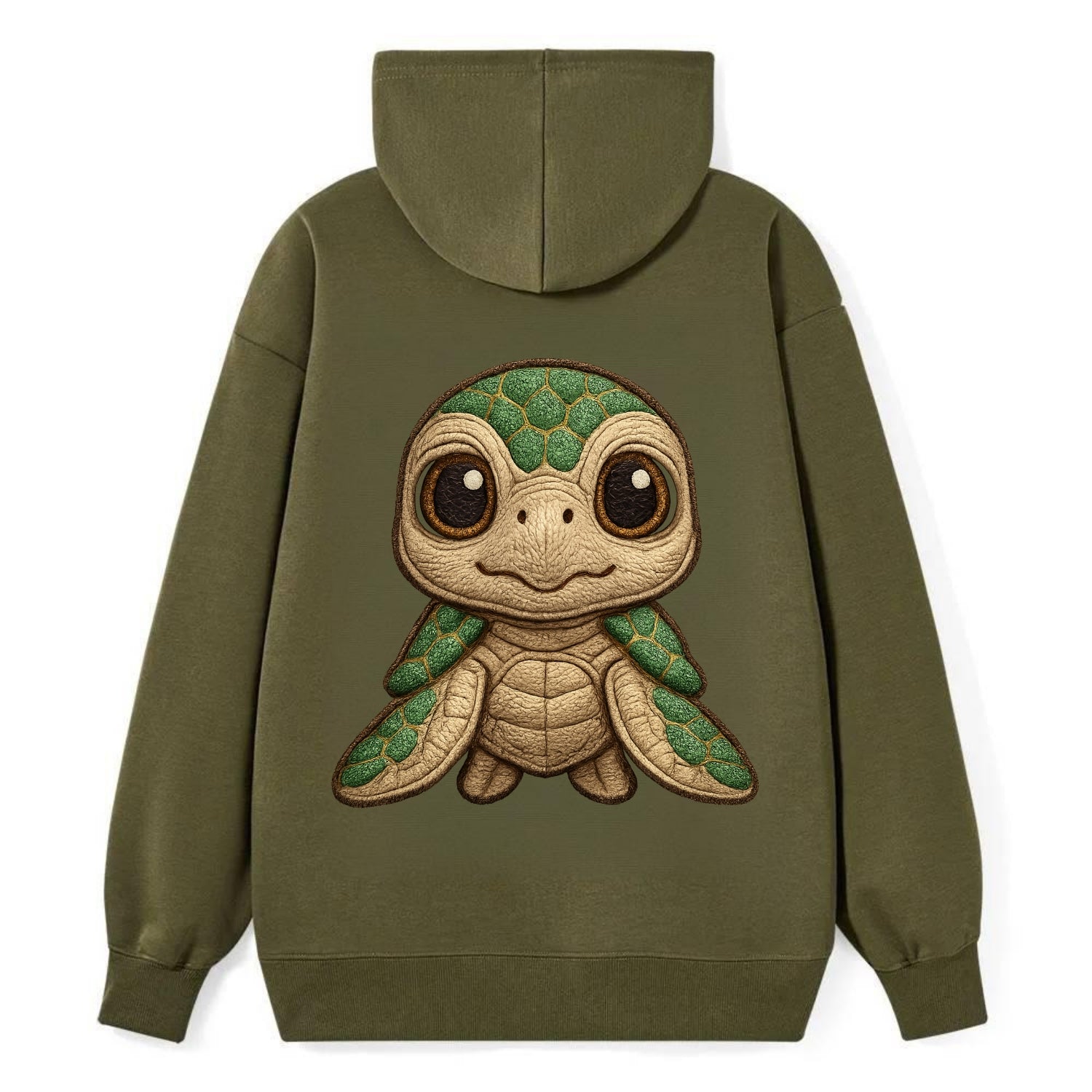 Baby Green Sea Turtle - emerald shell, large innocent brown eyes, tiny - Classic Pullover Hoodie - ArmyGreen