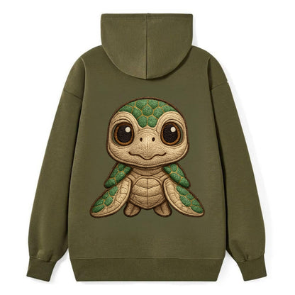 Baby Green Sea Turtle - emerald shell, large innocent brown eyes, tiny - Classic Pullover Hoodie - ArmyGreen