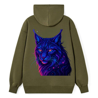 Stealthy lynx with ear tufts forming constellation patterns, nebula spots - Classic Pullover Hoodie - ArmyGreen