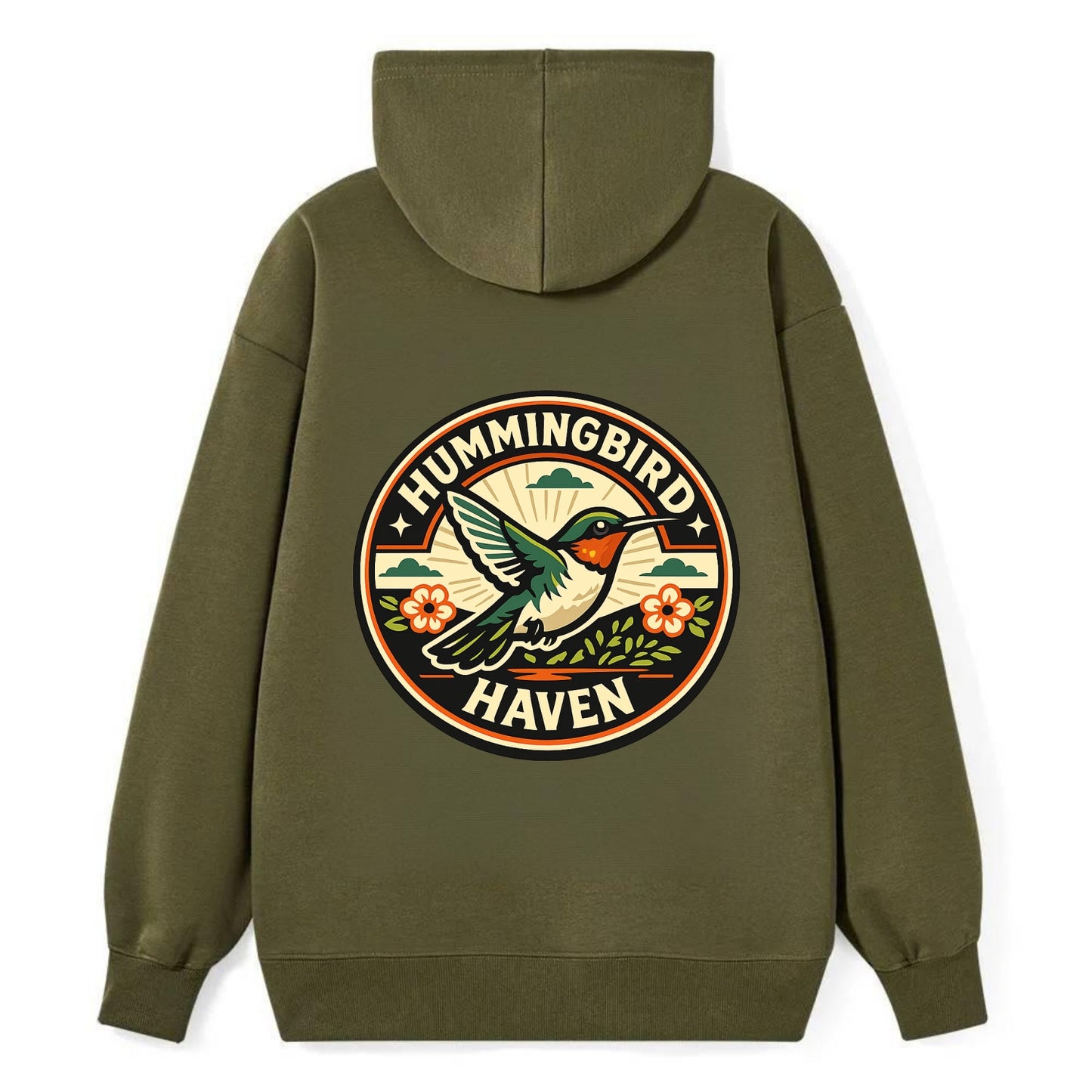 Hummingbird Sanctuary Emblem - Classic Pullover Hoodie - ArmyGreen