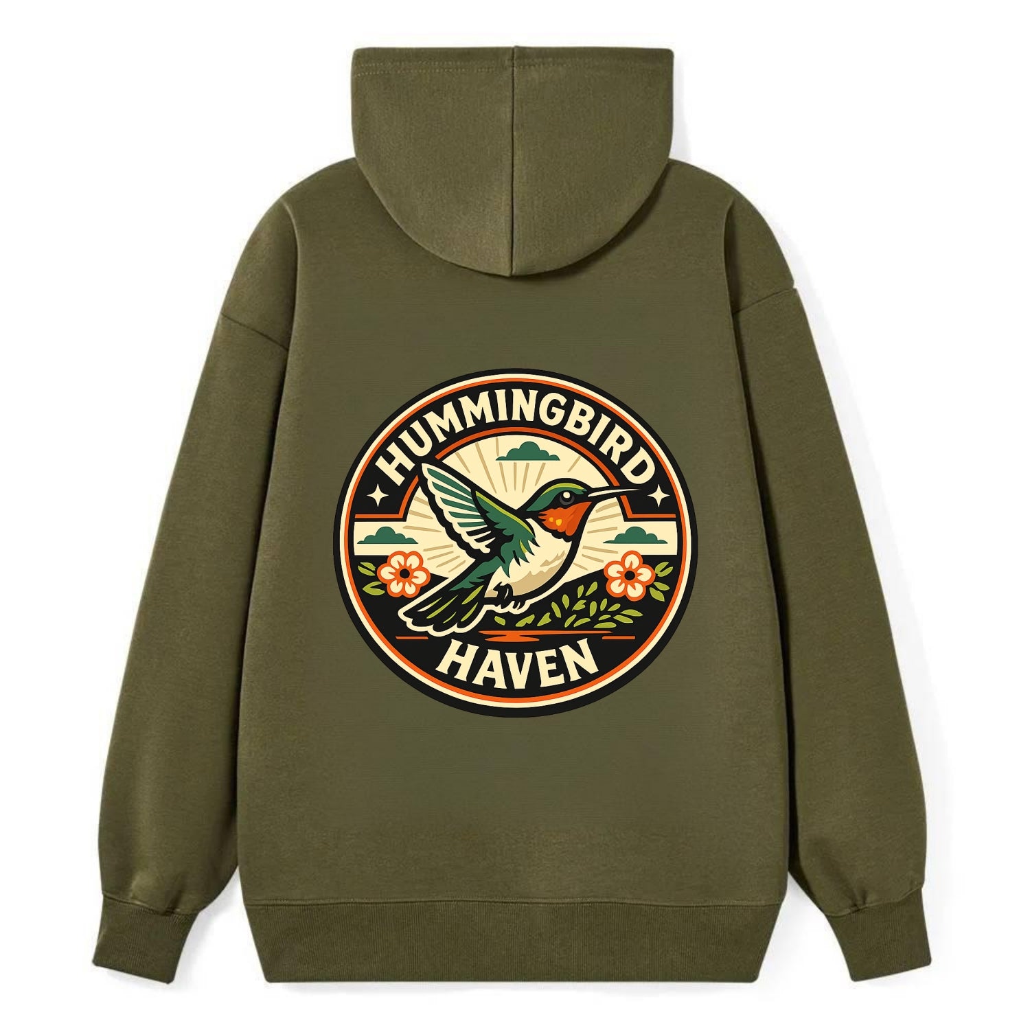 Hummingbird Sanctuary Emblem - Classic Pullover Hoodie - ArmyGreen