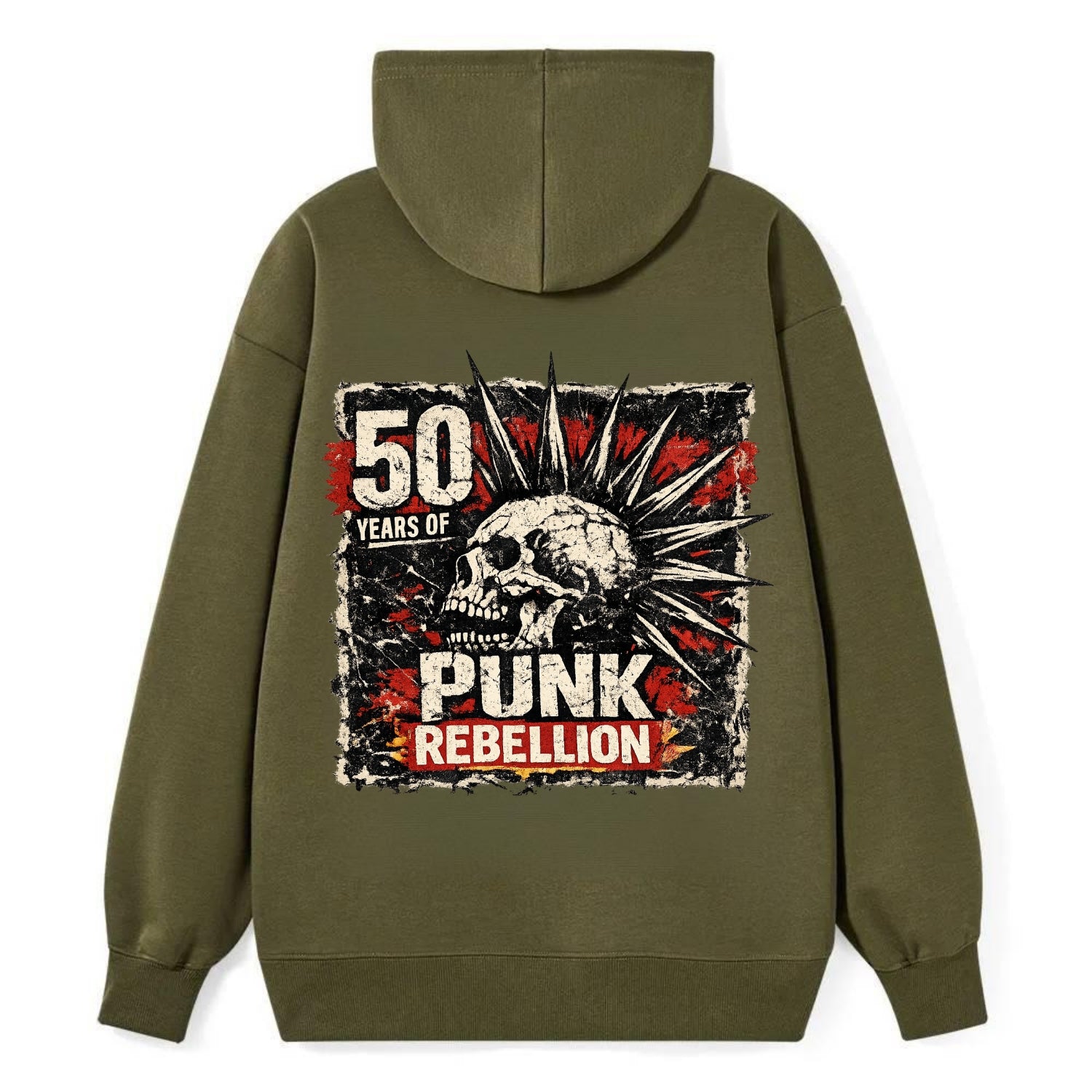 MOHAWK RISING | Spiked hair silhouette | Liberty spikes | Punk identity | - Classic Pullover Hoodie - ArmyGreen