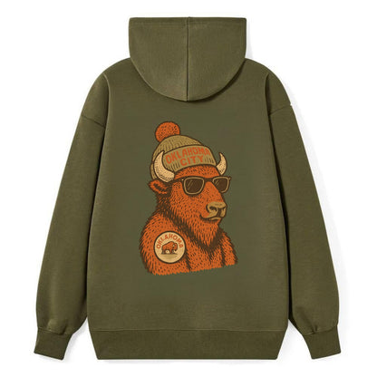 Oklahoma Buffalo wearing Oklahoma City beanie with pom pom and wayfarer - Classic Pullover Hoodie - ArmyGreen