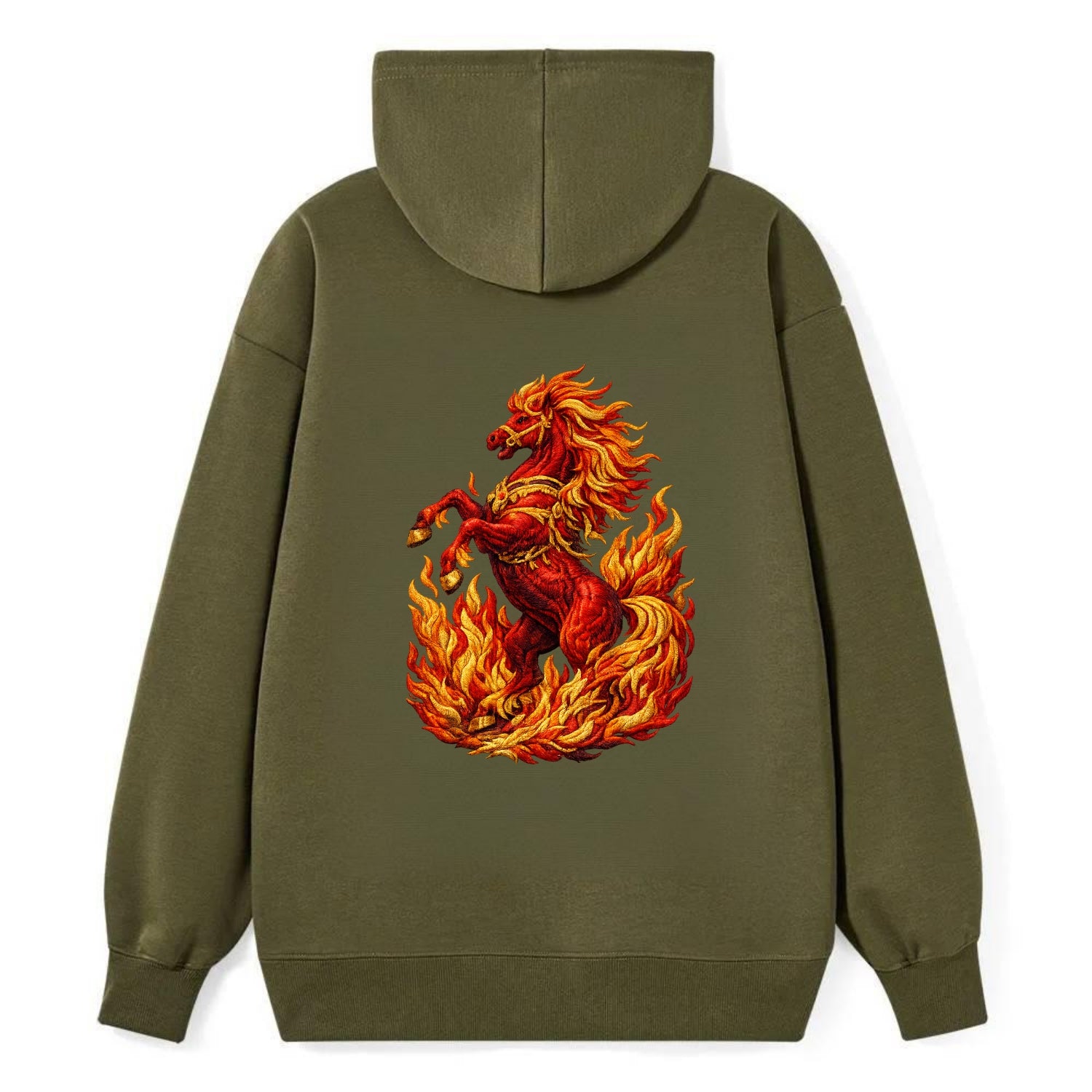 VICTORY BLAZE | Triumphant rearing horse in flames | Achievement - Classic Pullover Hoodie - ArmyGreen