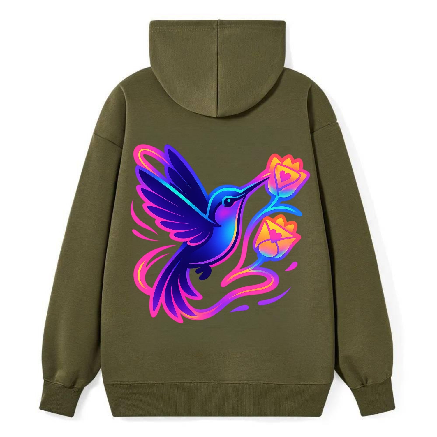 Hummingbird delivering miniature love letters tucked inside flower - Classic Pullover Hoodie - ArmyGreen