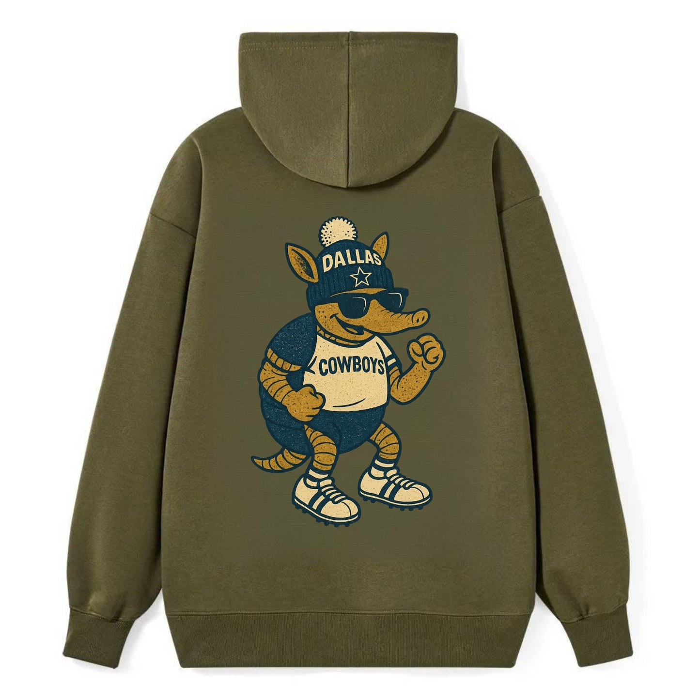 Dallas Armadillo wearing Cowboys beanie with lone star patch and wayfarer - Classic Pullover Hoodie - ArmyGreen