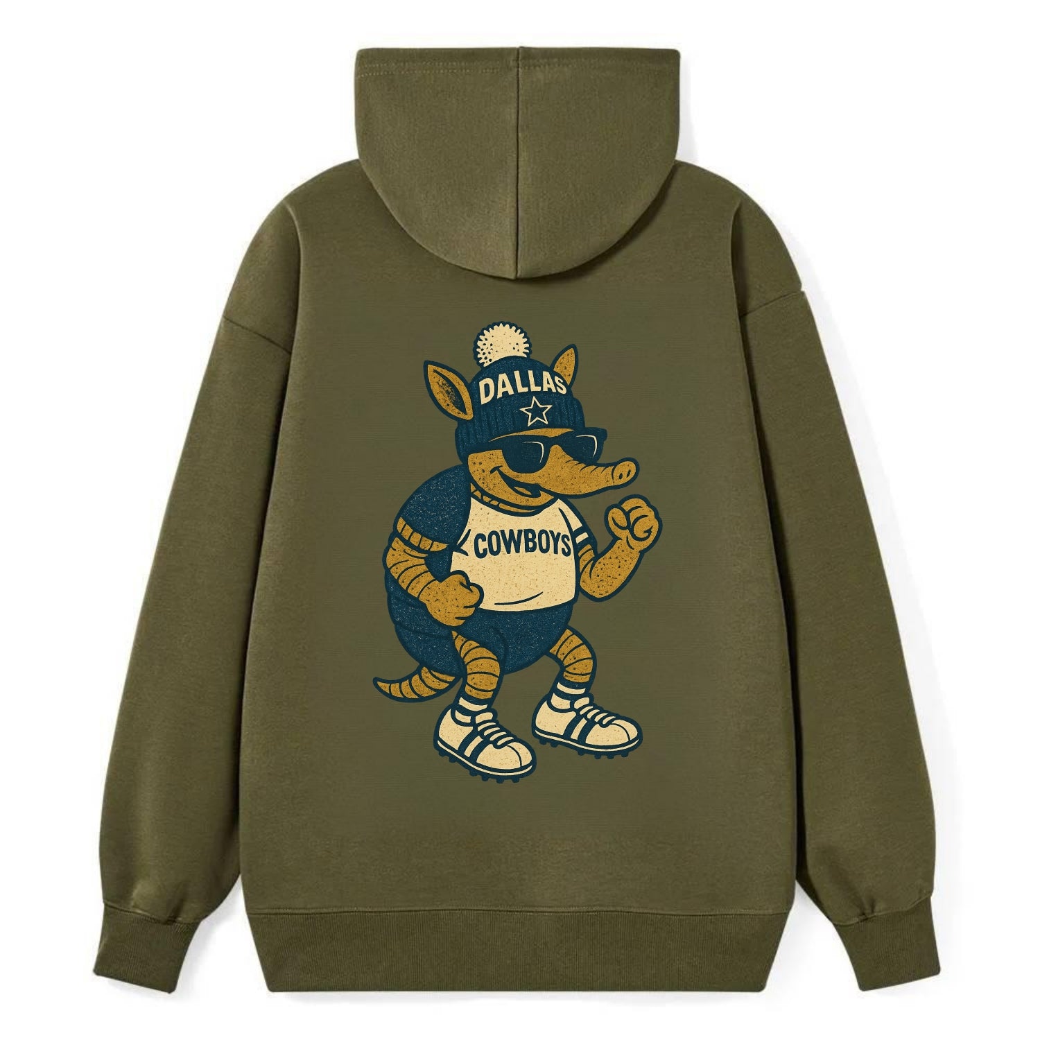 Dallas Armadillo wearing Cowboys beanie with lone star patch and wayfarer - Classic Pullover Hoodie - ArmyGreen