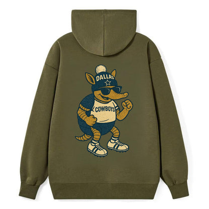 Dallas Armadillo wearing Cowboys beanie with lone star patch and wayfarer - Classic Pullover Hoodie - ArmyGreen