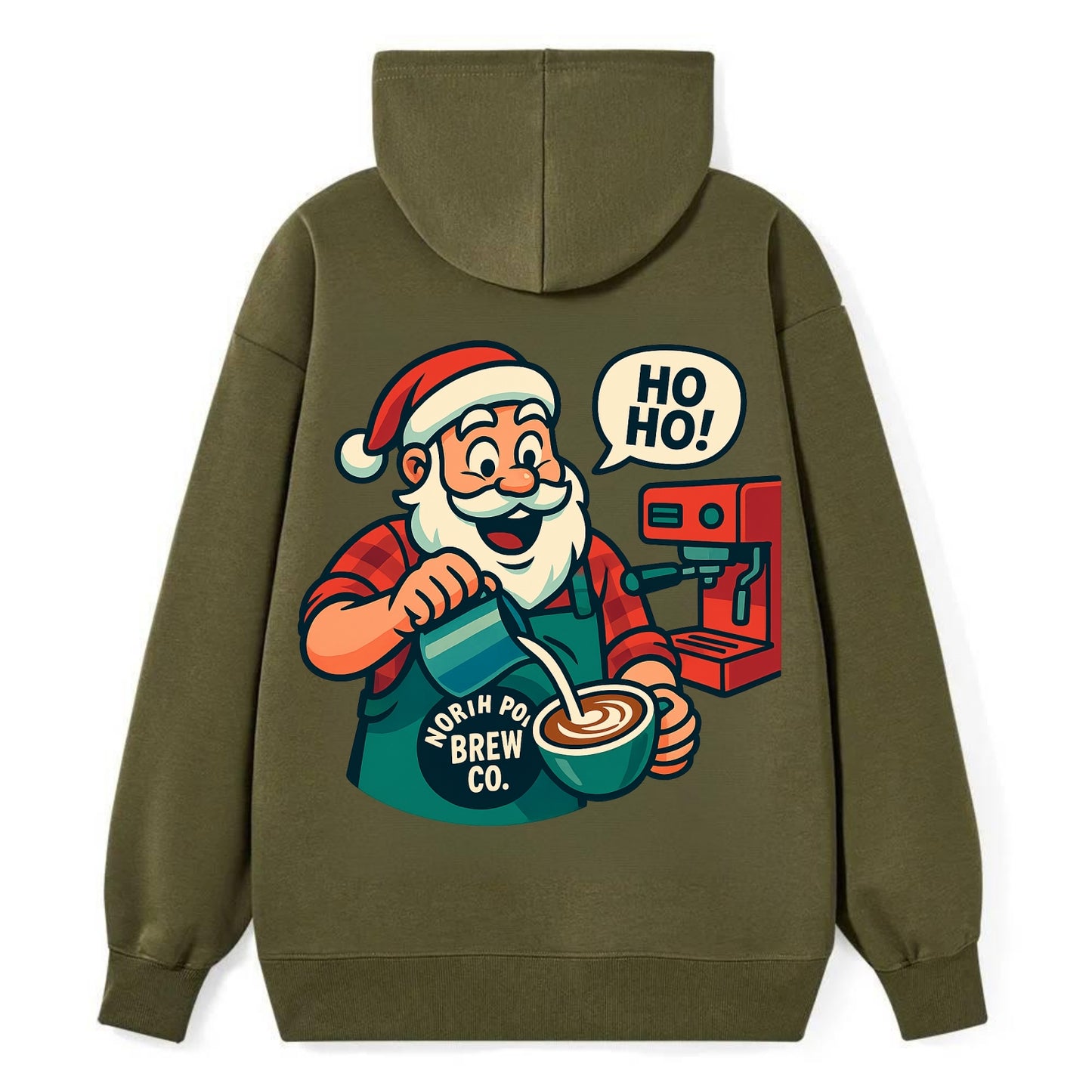 Santa Barista - Classic Pullover Hoodie - ArmyGreen
