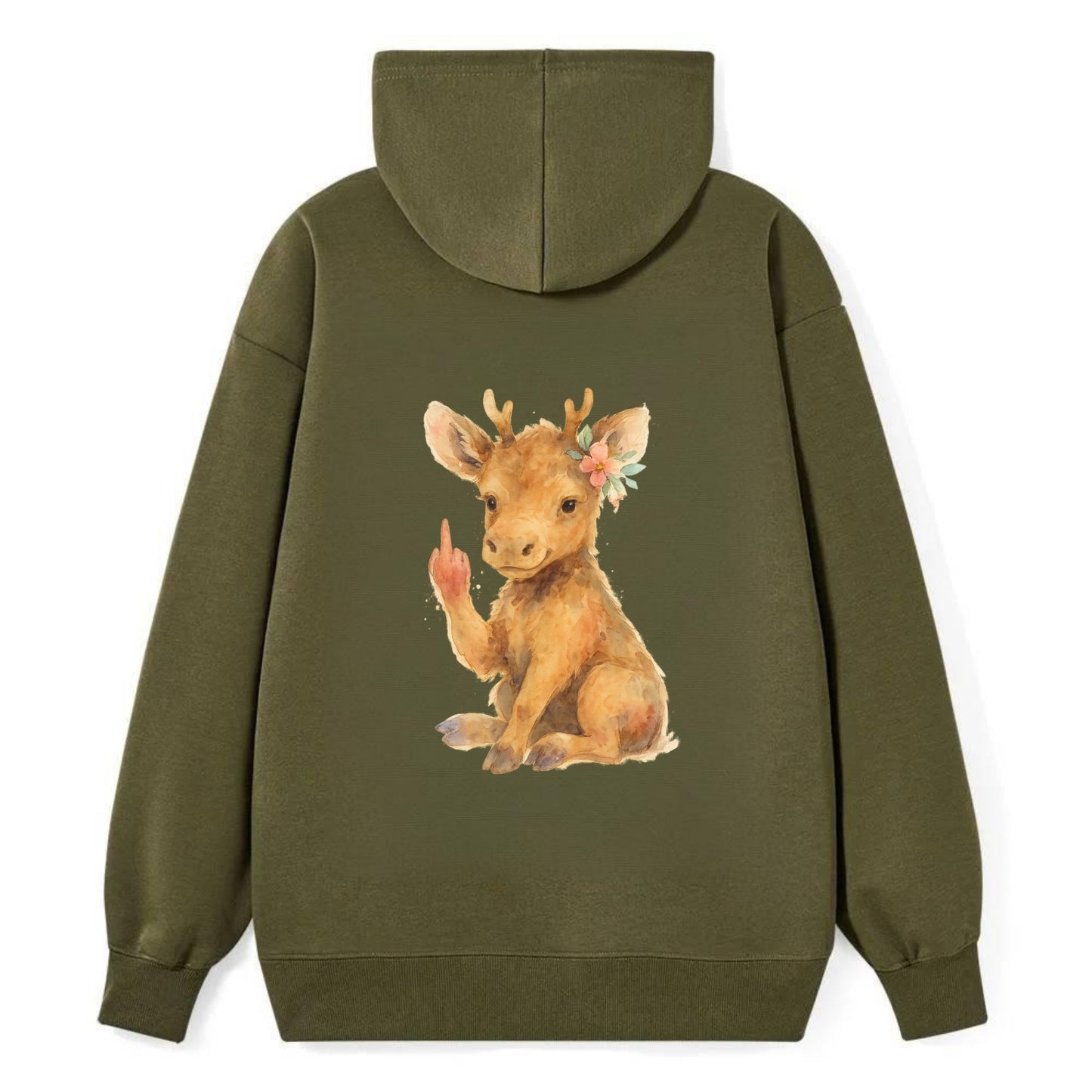 baby moose with adorable tiny antlers, one hoof raised in attitude - Classic Pullover Hoodie - ArmyGreen