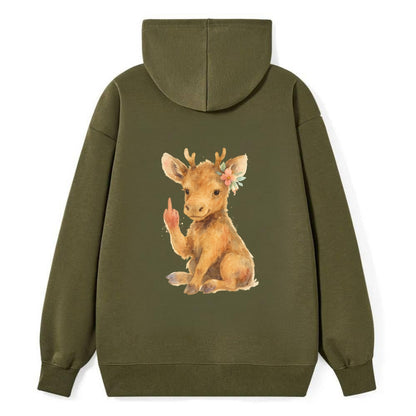 baby moose with adorable tiny antlers, one hoof raised in attitude - Classic Pullover Hoodie - ArmyGreen