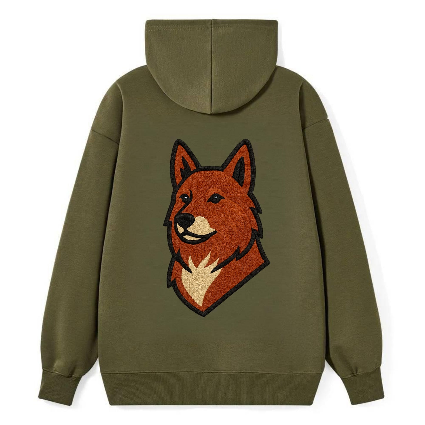 Finnish Spitz - Fox-red pointed ears embroidered pose - Classic Pullover Hoodie - ArmyGreen