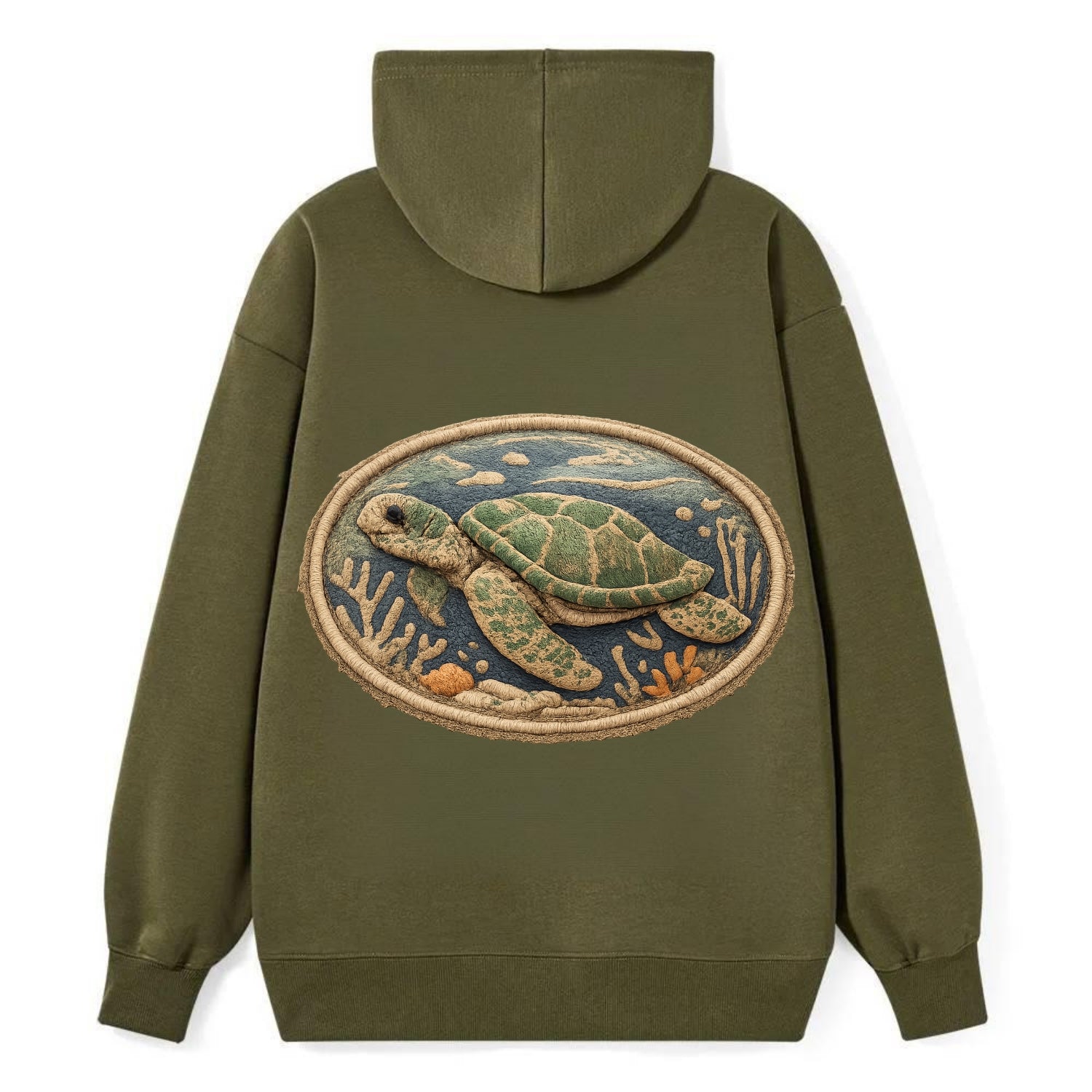 SEA TURTLE - swimming turtle in green and blue , ocean life - Classic Pullover Hoodie - ArmyGreen