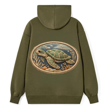 SEA TURTLE - swimming turtle in green and blue , ocean life - Classic Pullover Hoodie - ArmyGreen