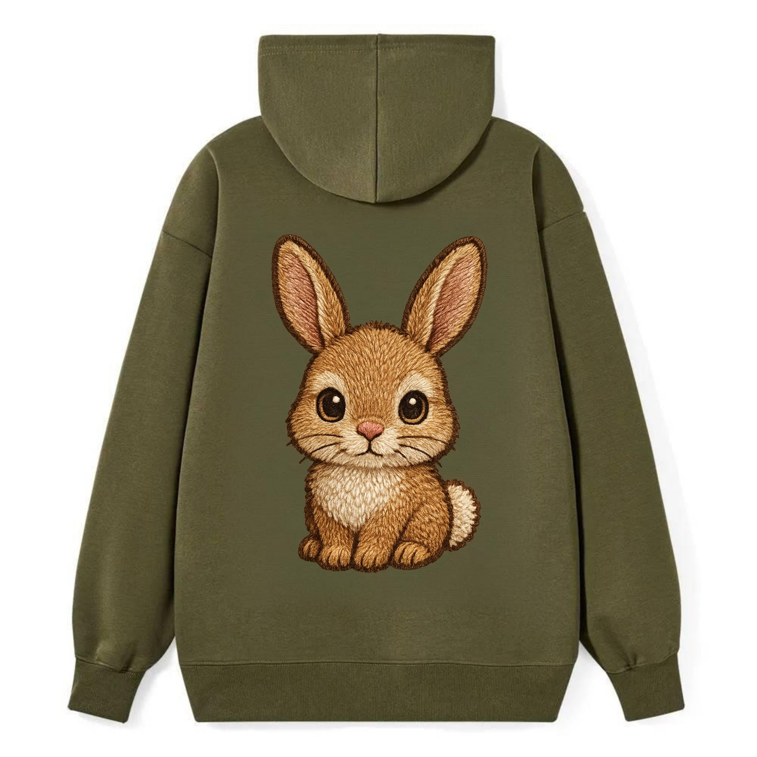 Baby Rabbit - long ears, fluffy white tail, pink nose, large brown eyes, - Classic Pullover Hoodie - ArmyGreen