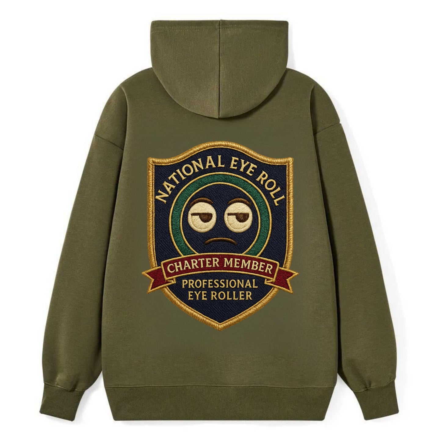 Crest with eye roll icon - "National Eye Roll Association - Charter - Classic Pullover Hoodie - ArmyGreen