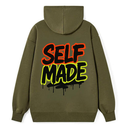 Bold typography design - "SELF MADE" - built from nothing, earned success - Classic Pullover Hoodie - ArmyGreen