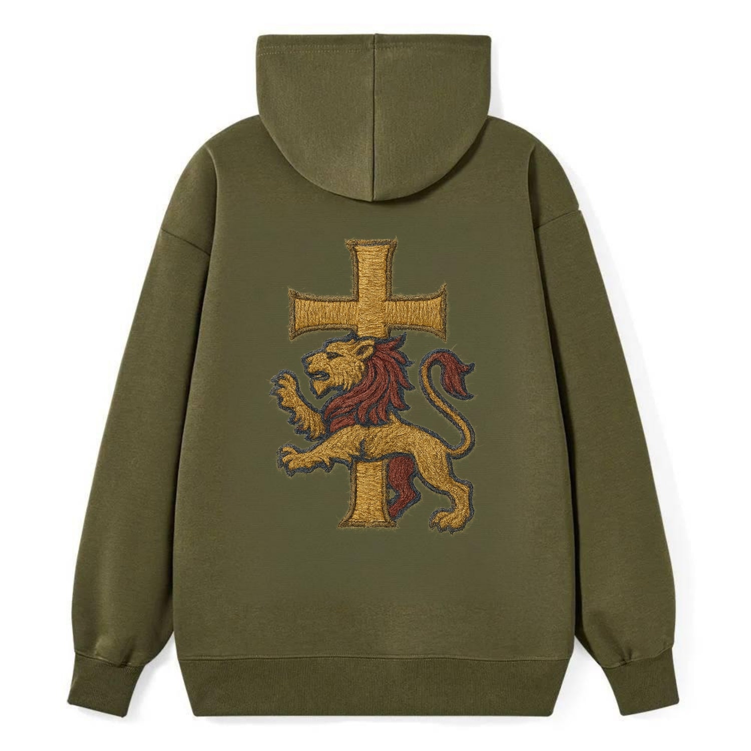 Lion and Cross  - Classic Pullover Hoodie - ArmyGreen