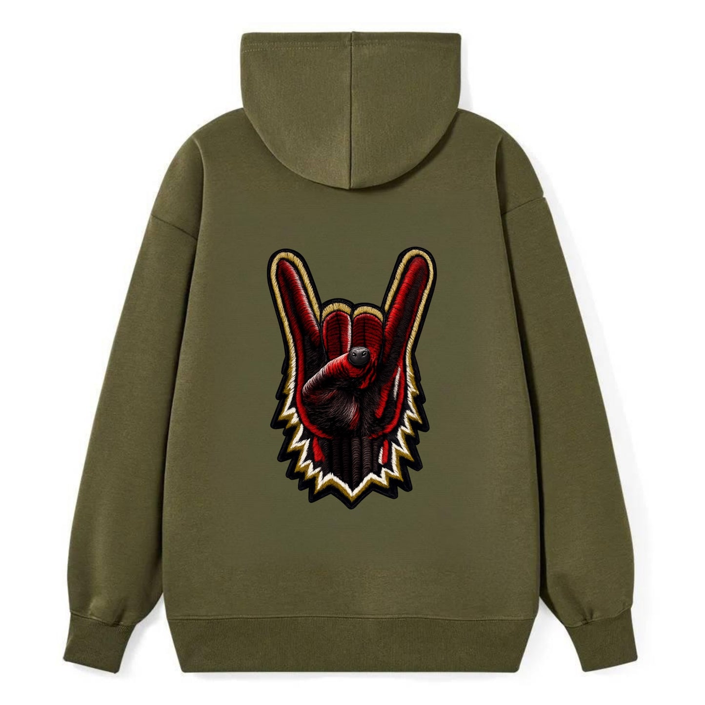 ROCK HAND HORNS - devil horns hand gesture in black and red , metal music - Classic Pullover Hoodie - ArmyGreen