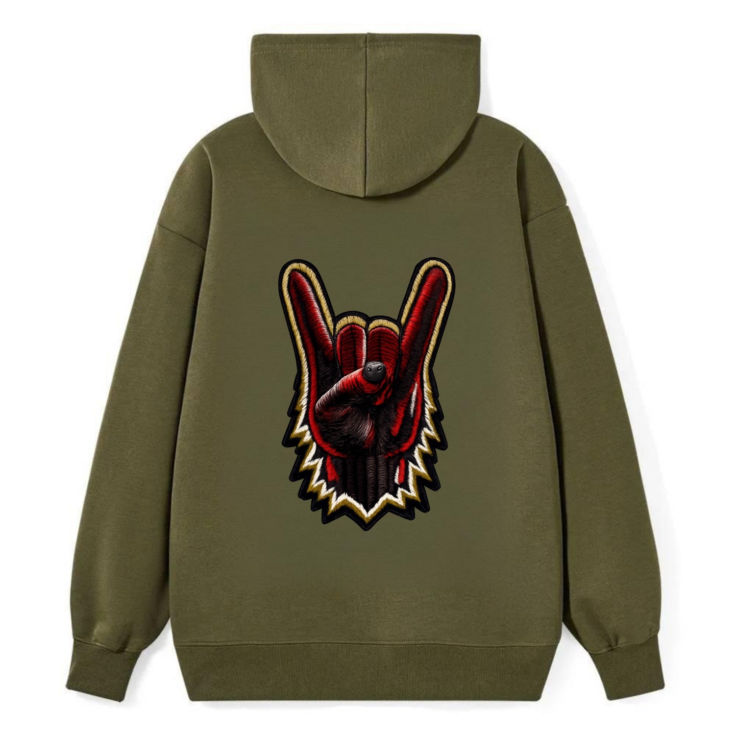 ROCK HAND HORNS - devil horns hand gesture in black and red , metal music - Classic Pullover Hoodie - ArmyGreen