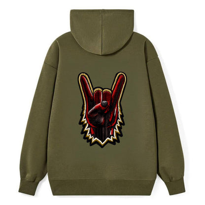 ROCK HAND HORNS - devil horns hand gesture in black and red , metal music - Classic Pullover Hoodie - ArmyGreen