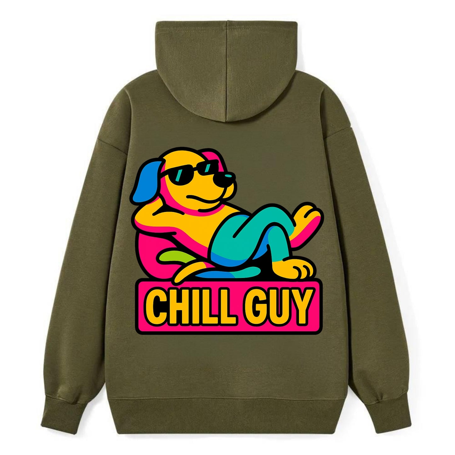 Super relaxed dog character lounging unbothered - "Chill Guy" meme - Classic Pullover Hoodie - ArmyGreen
