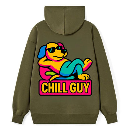 Super relaxed dog character lounging unbothered - "Chill Guy" meme - Classic Pullover Hoodie - ArmyGreen