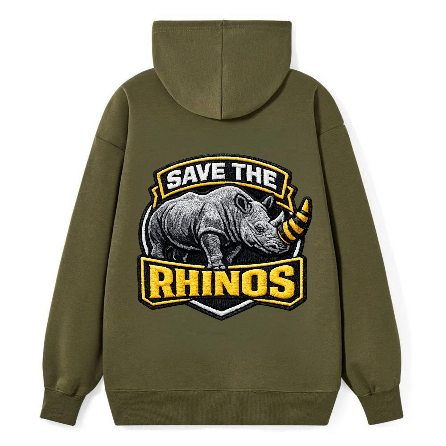 SAVE THE RHINOS - rhino silhouette in gray , horn protection - Classic Pullover Hoodie - ArmyGreen