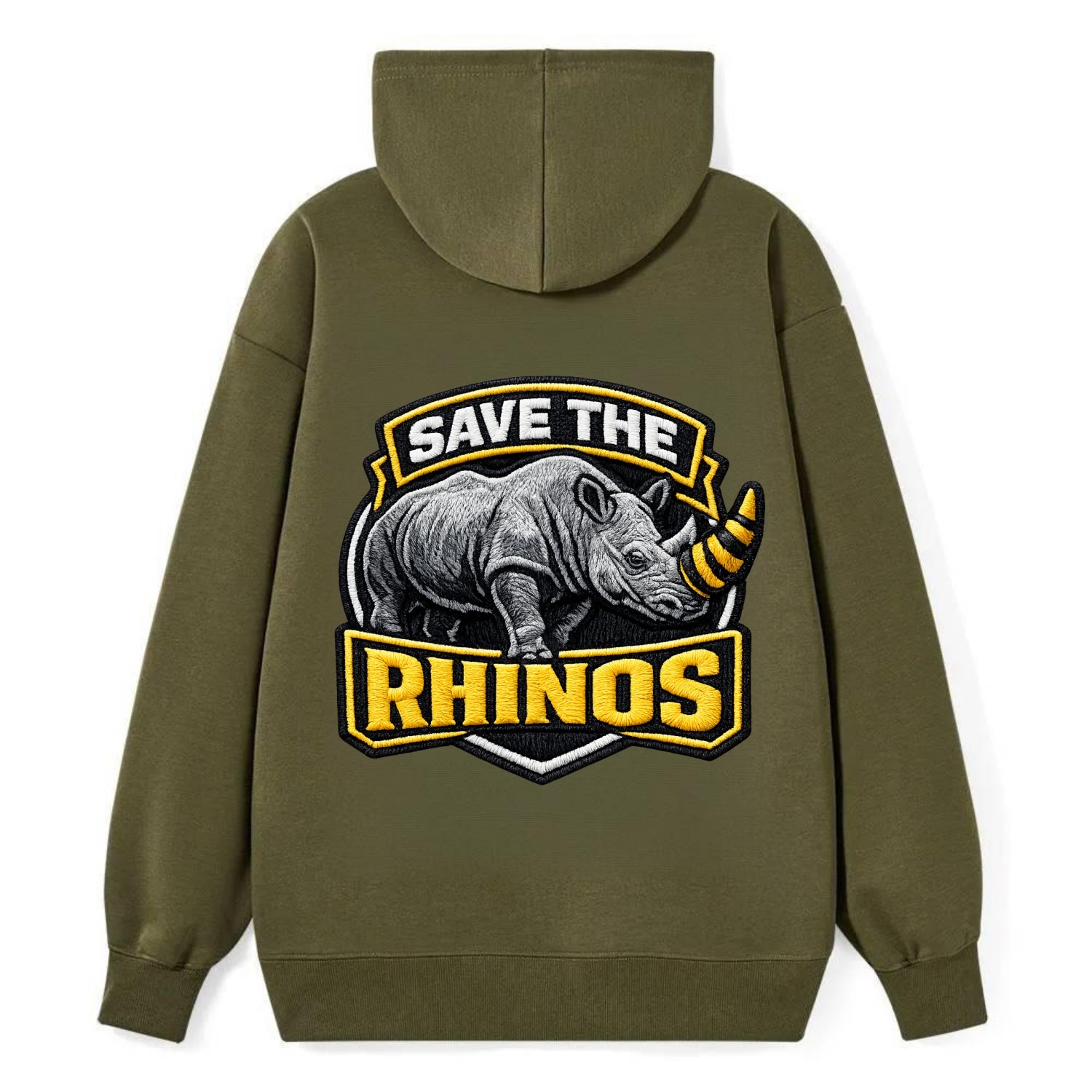 SAVE THE RHINOS - rhino silhouette in gray , horn protection - Classic Pullover Hoodie - ArmyGreen
