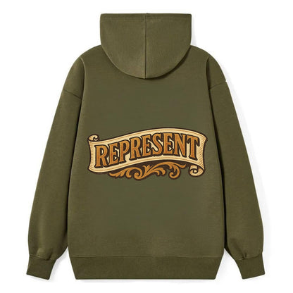 Bold typography design - "REPRESENT" - showing where you from - Classic Pullover Hoodie - ArmyGreen