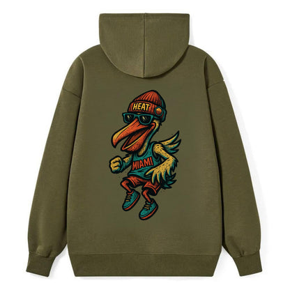 Miami Pelican wearing Heat beanie with sunset patch and wayfarer - Classic Pullover Hoodie - ArmyGreen