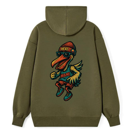 Miami Pelican wearing Heat beanie with sunset patch and wayfarer - Classic Pullover Hoodie - ArmyGreen