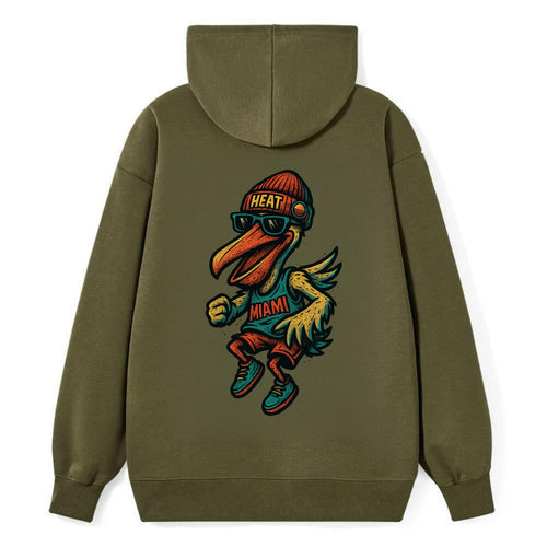 Miami Pelican wearing Heat beanie with sunset patch and wayfarer - Classic Pullover Hoodie