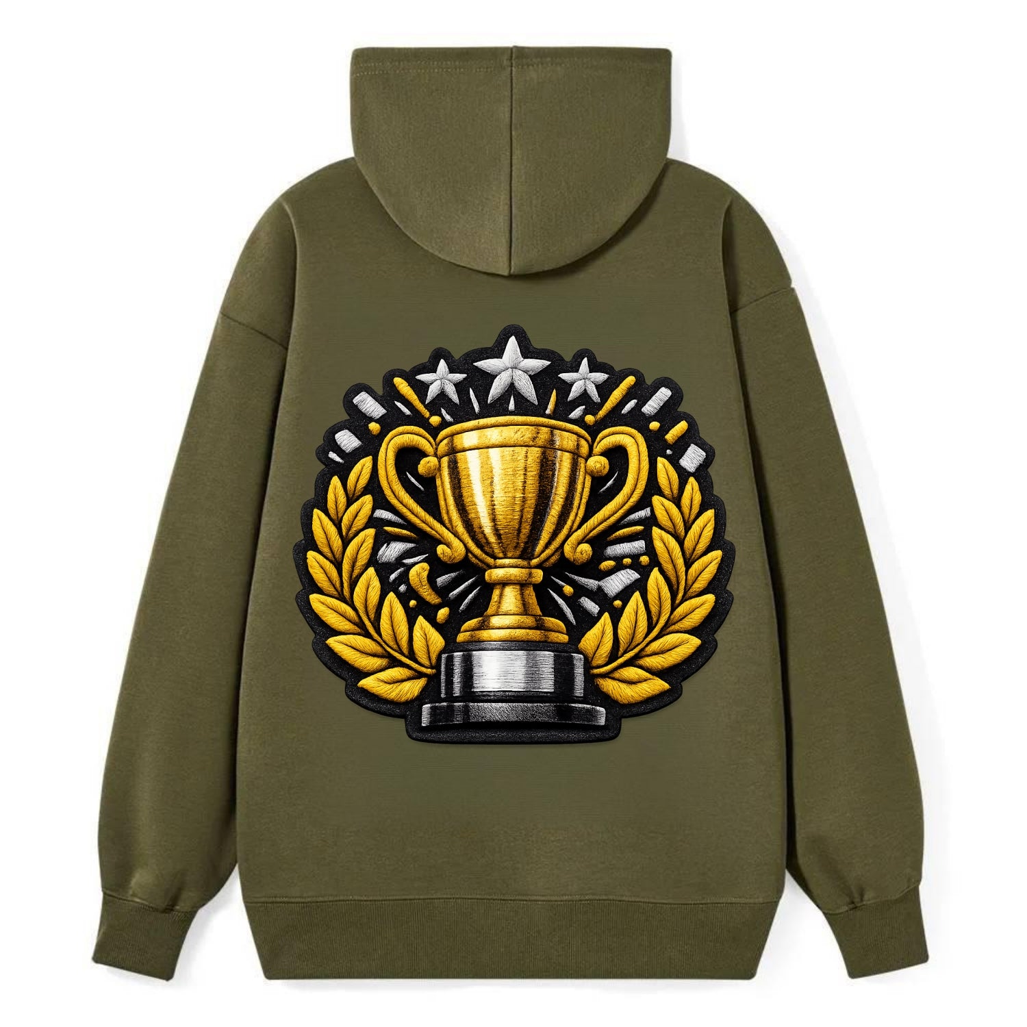 Embroidered patch design - CHAMPIONSHIP TROPHY - golden trophy cup with - Classic Pullover Hoodie - ArmyGreen