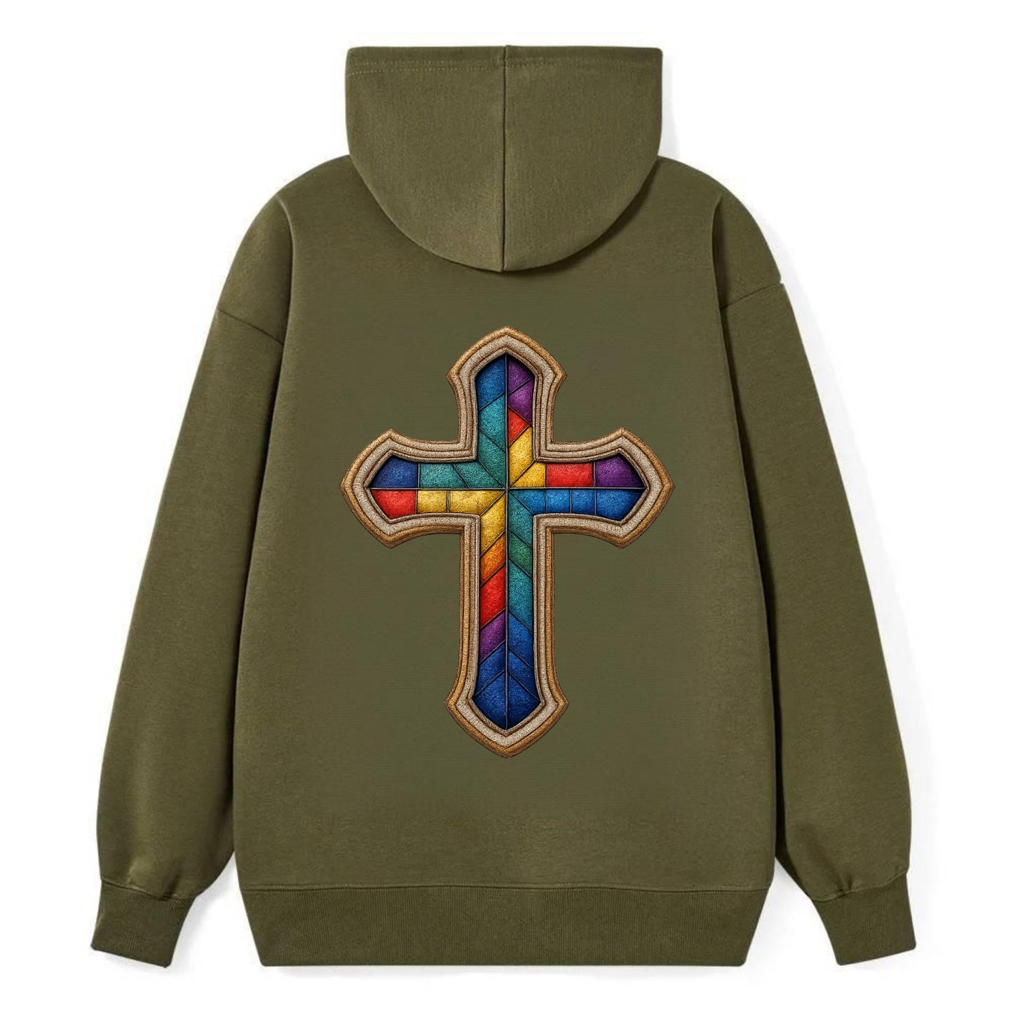 Stained Glass Cross  - Classic Pullover Hoodie - ArmyGreen