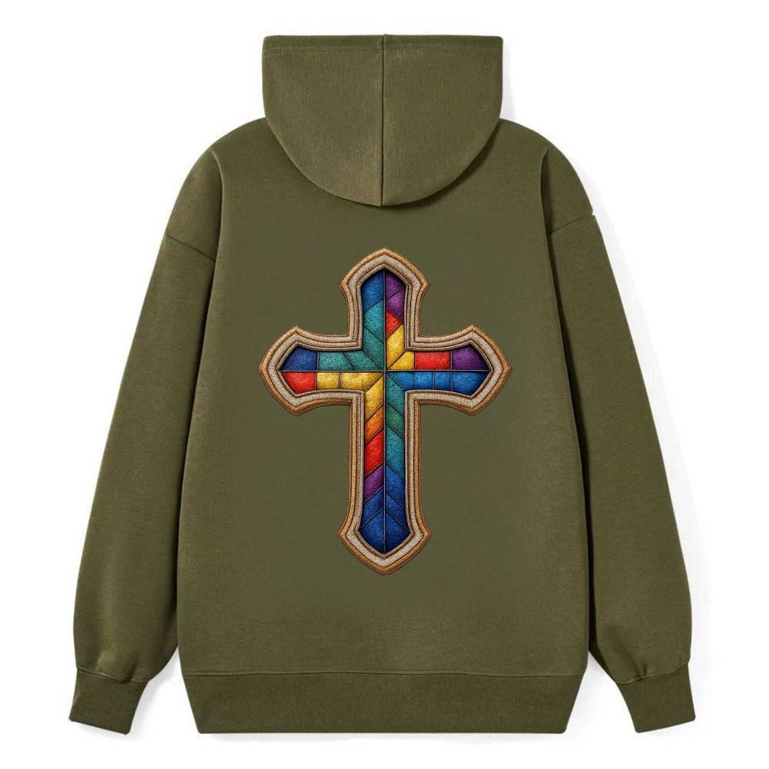 Stained Glass Cross  - Classic Pullover Hoodie - ArmyGreen