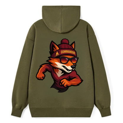Washington Fox wearing Commanders beanie with Capitol patch and wayfarer - Classic Pullover Hoodie - ArmyGreen