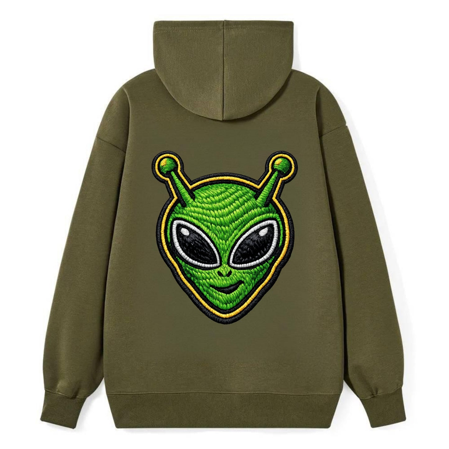 ALIEN MARTIAN - green alien with antenna in green , little green man - Classic Pullover Hoodie - ArmyGreen