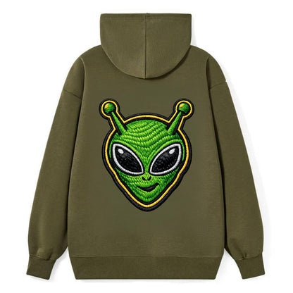 ALIEN MARTIAN - green alien with antenna in green , little green man - Classic Pullover Hoodie - ArmyGreen
