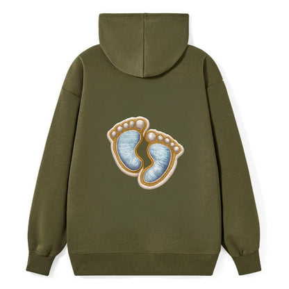 BABY FOOTPRINTS - tiny feet in pink or blue , newborn - Classic Pullover Hoodie - ArmyGreen