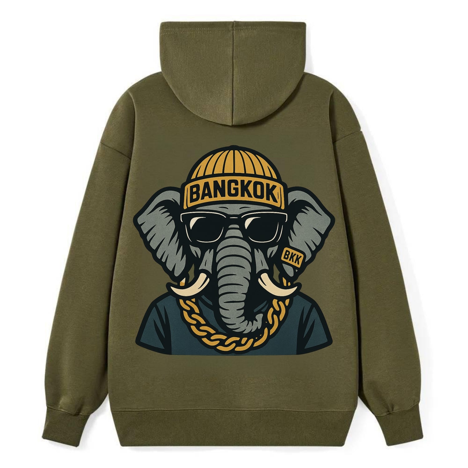 Bangkok Elephant - Classic Pullover Hoodie - ArmyGreen