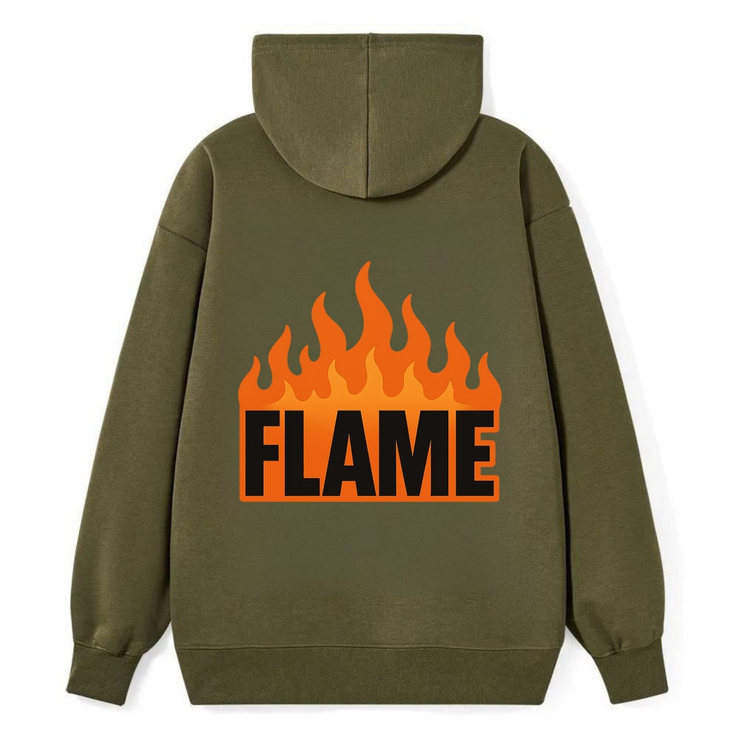 Bold typography design - "FLAME" - burning bright, passionate - Classic Pullover Hoodie - ArmyGreen