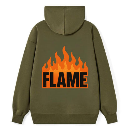 Bold typography design - "FLAME" - burning bright, passionate - Classic Pullover Hoodie - ArmyGreen
