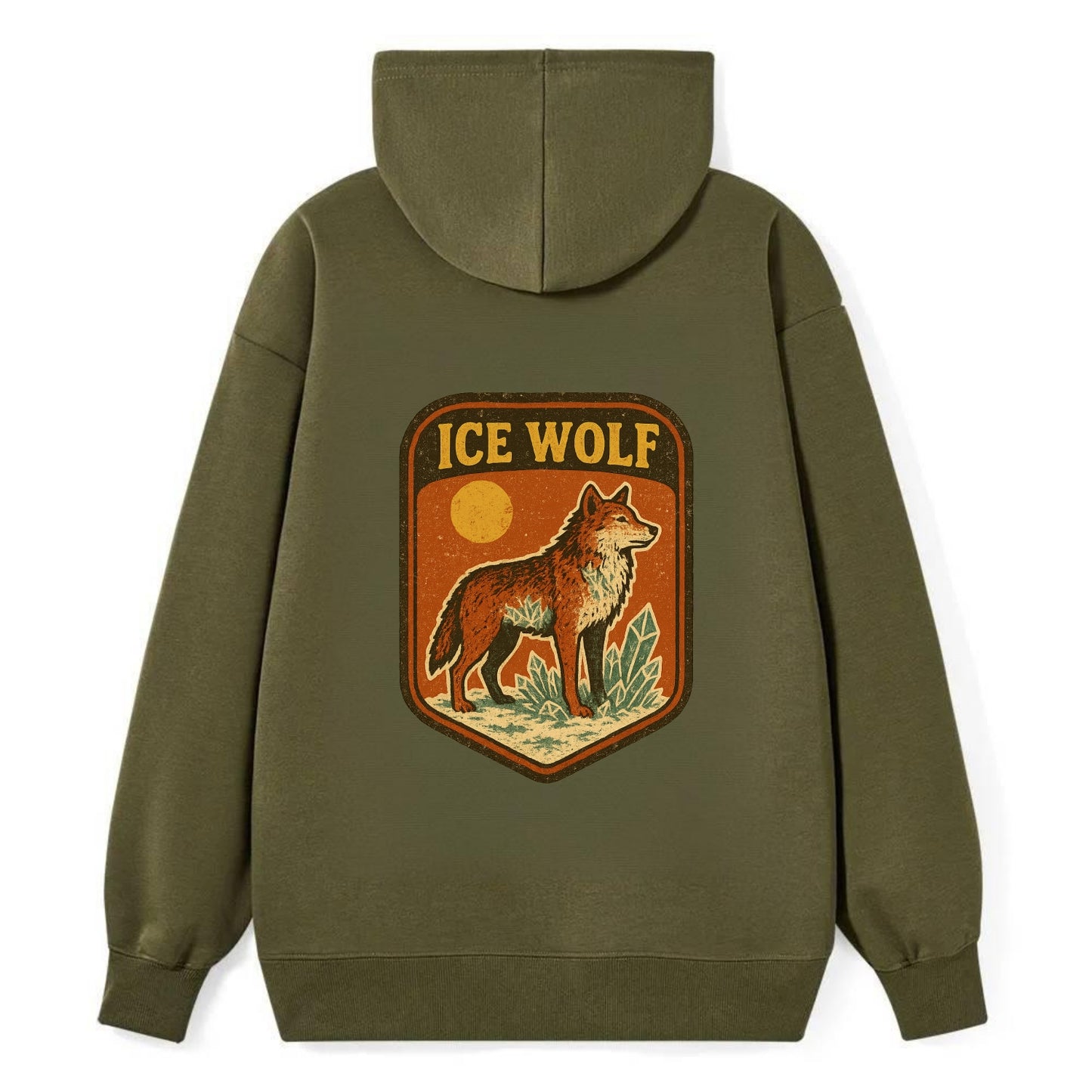 Ice Wolf Crystal  - Classic Pullover Hoodie - ArmyGreen