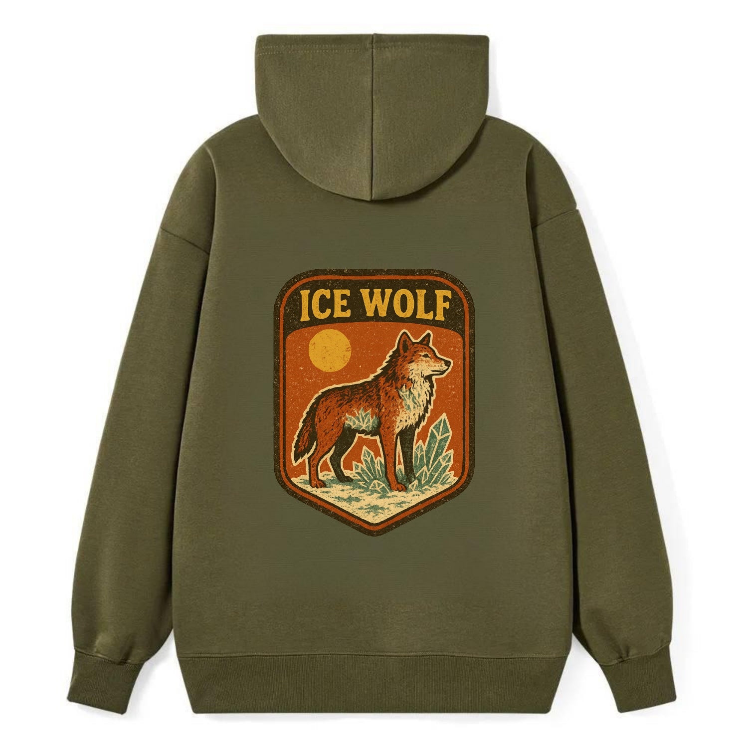 Ice Wolf Crystal  - Classic Pullover Hoodie - ArmyGreen
