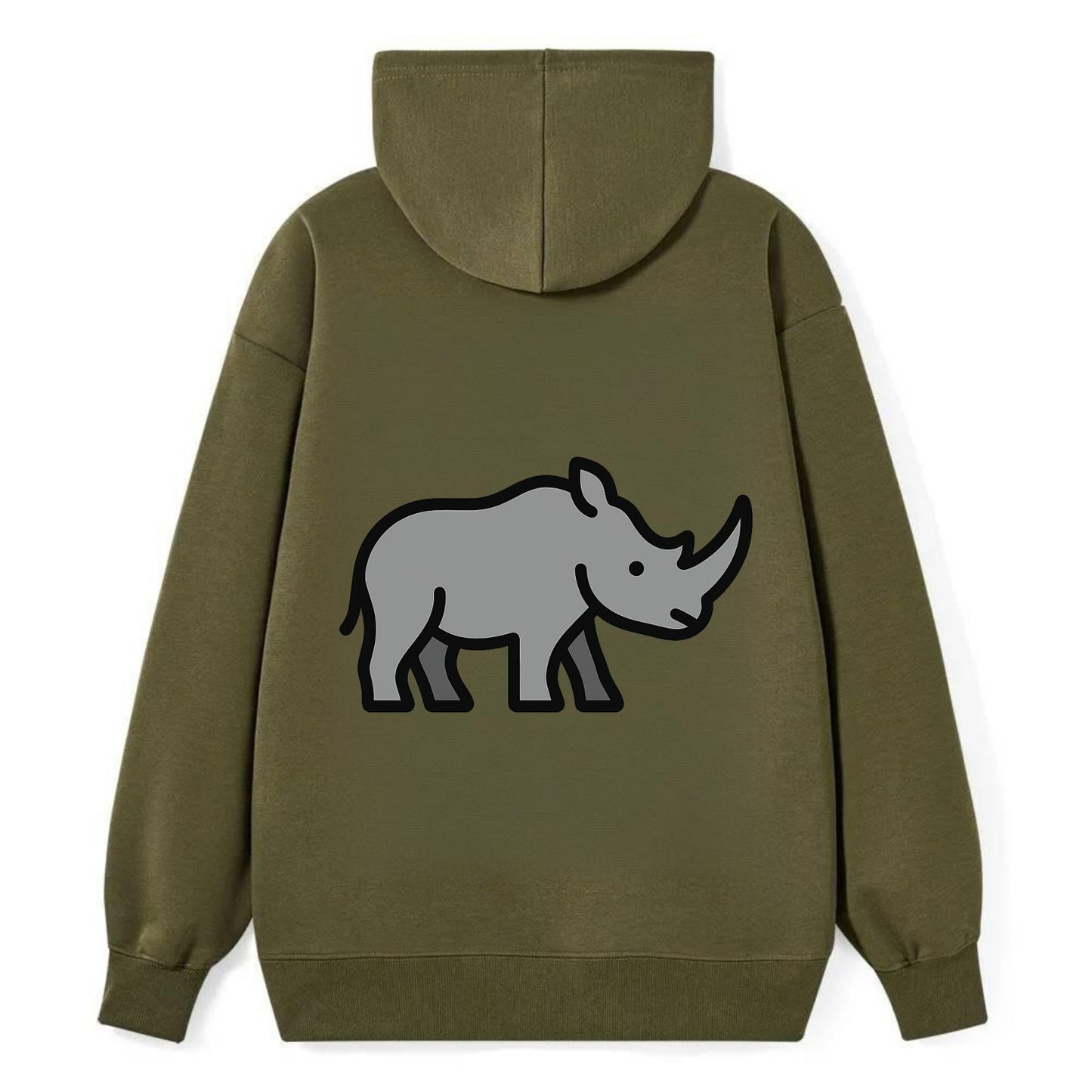 Rhinoceros - Gray with horn flat side profile - Classic Pullover Hoodie - ArmyGreen