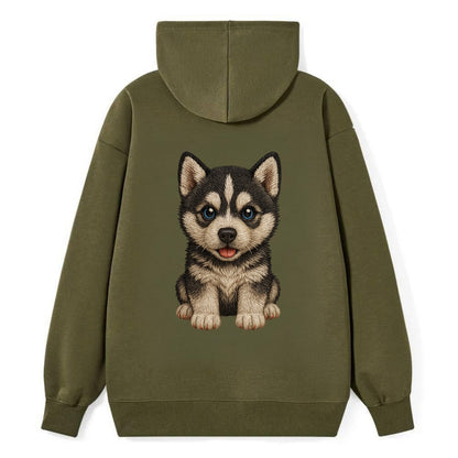 Baby Siberian Husky Puppy - blue or bi-colored eyes, fluffy coat, - Classic Pullover Hoodie - ArmyGreen