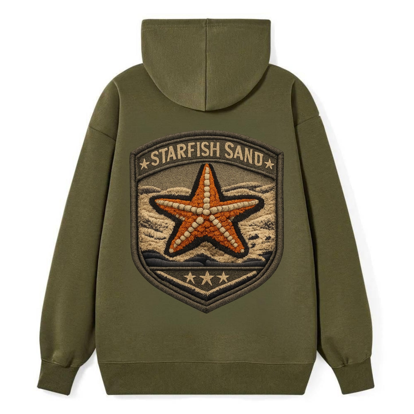 STARFISH SAND - sea star in orange and tan , beachcomber - Classic Pullover Hoodie - ArmyGreen